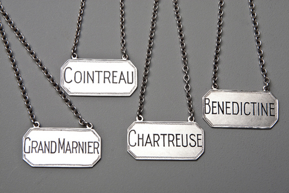 French Liqueur Sterling Silver Wine Labels (Set of 4) - Benedictine, Chartreuse, Cointreau, Grand Marnier